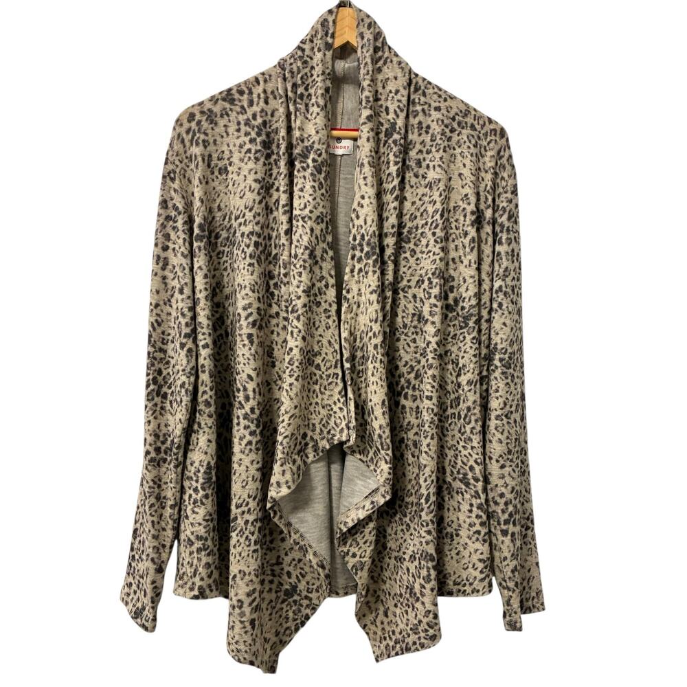Sundry Cardigan Open Front Waterfall Sweater Animal Print Cream Womens 3 Large